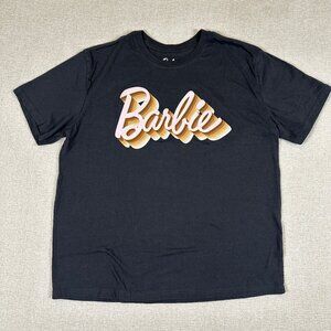 Barbie Retro Rainbow Logo Graphic Tee Womens Large Black Shirt